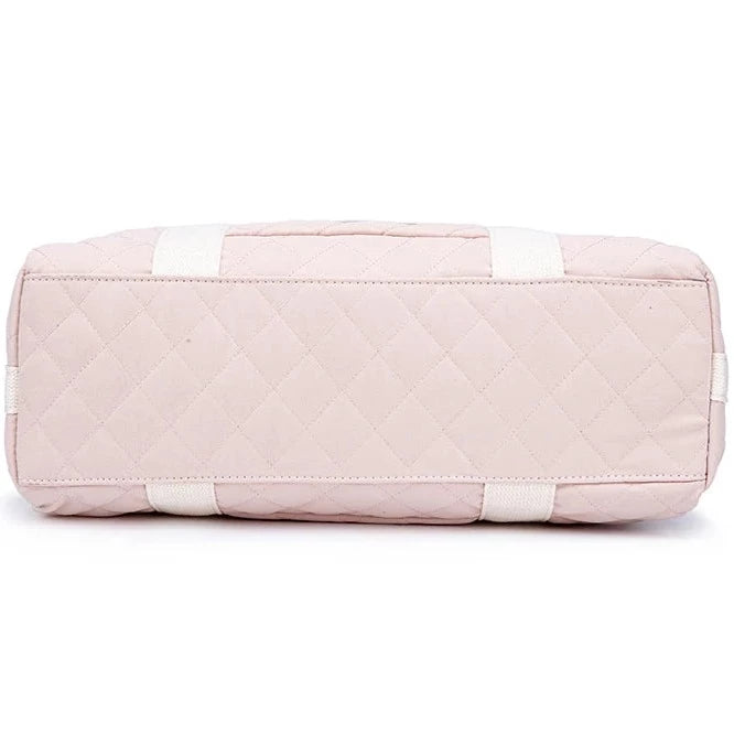 Cool stylish pink diaper bag for mom. This diaper bag is perfect for the fashionable mom. It's made of durable materials and features a sleek pink design.