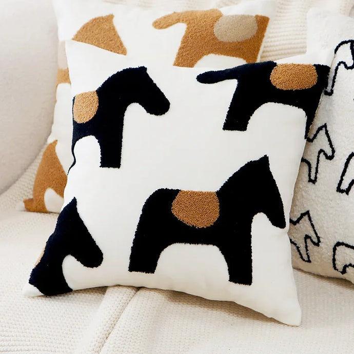 Transform your kid's bedroom with our adorable Abstract Horse Pillow Cover, available in multiple designs including black and brown. Add a touch of cuteness to their space!