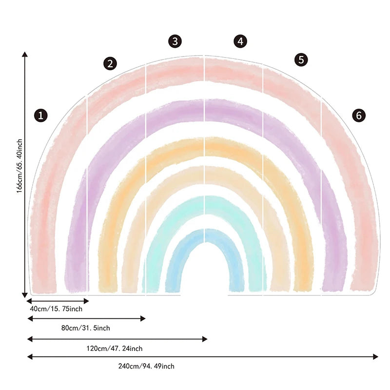 Let your kids' imaginations soar with this whimsical, watercolor-style rainbow wall decal! Made of lightweight, durable PVC that's easy to clean and won't fade or curl over time, it's sure to be the perfect touch for any bedroom or playroom. Add a splash of color and fun to your wall! This wall decal comes in multiple sizes.
