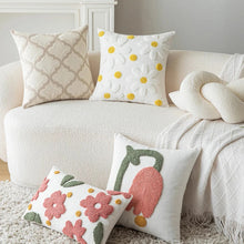 Load image into Gallery viewer, This pillow cover is basically the bee&#39;s knees with its adorable daisy design and soft polyester/cotton material. Oh, and did we mention it&#39;s both removable? Winning. And let&#39;s not forget about the tufted detail, for an extra touch of pizzazz. Pillow insert not included.&nbsp;
