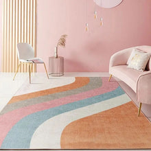 Load image into Gallery viewer, Experience modern art in your own home with this vivid swirl rug! Perfectly mixing pink, orange and blue, this stylish rug is an art piece like no other. Available in multiple sizes, you can pick the one that fits your space. Now, brighten up your room with this stunning swirl rug! 
