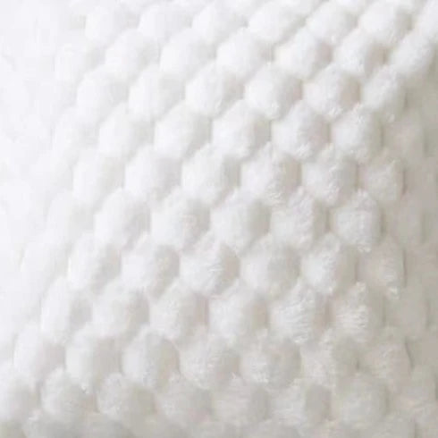 Looking for a playful touch to add to your kid's bedroom? Look no further than our White Plush Pillow Cover! Made with a blend of polyester and cotton, this handmade woven cover is the perfect addition to any room. Pillow Inserts not included.