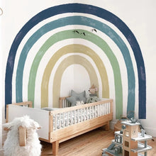 Load image into Gallery viewer, Transform your child&#39;s bedroom with the vibrant and versatile Blue green and khaki Rainbow Wall Decal. Available in multiple sizes, this peel and stick decal is made of high-quality adhesive fabric that is waterproof and easy to install. Its eco-friendly and non-toxic material ensures a safe and odorless environment for your little ones. Elevate the style and charm of your home with this must-have wall decal.
