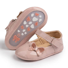 Load image into Gallery viewer, Give your little one the royal treatment with these adorable princess shoes. Designed to provide comfort and style from newborn to 18 months, these shoes will keep your precious baby feeling pampered and looking stylish. With their soft material and cute design, they&#39;re sure to become a favorite for both you and your baby!
