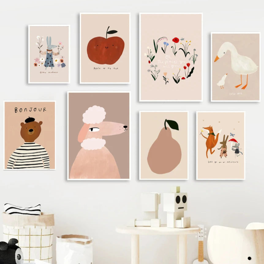 Elevate your home decor with this stunning canvas art featuring nordic animals and wildflowers. Add a touch of whimsy and natural beauty to your walls. Perfect for creating a dreamy atmosphere in your child's room.