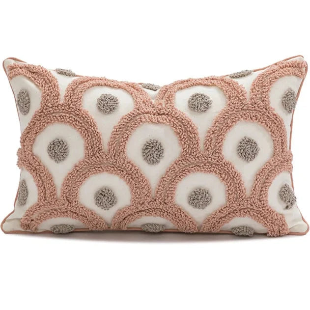 Bring a beautiful touch of handmade elegance into your child's bedroom or playroom with this ivory pink tufted pillow cover.