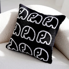 Load image into Gallery viewer, Transform your child&#39;s bedroom with our adorable Geometric Elephant Pillow Cover, available in both black and white. Turn your child&#39;s room into a playful and stylish oasis with our charming Geometric Elephant Pillow Cover - now in black and white for versatility!

