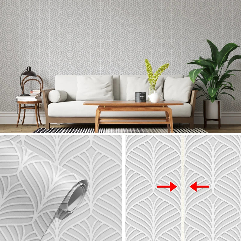 Grey Striped Leaves Self-Adhesive Wallpaper