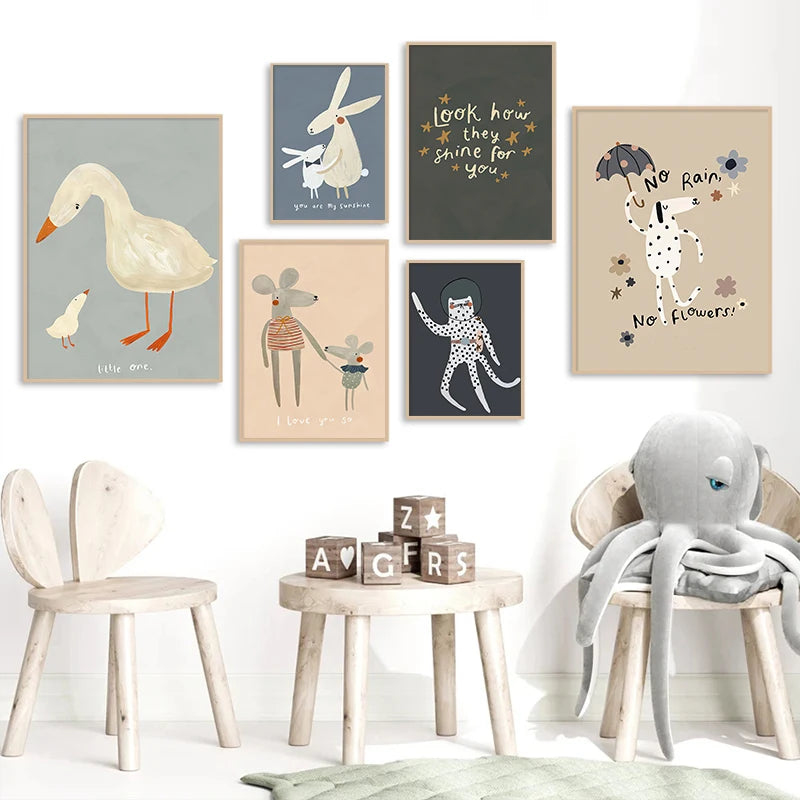Transform any kids' bedroom or playroom into an inviting space with Sweet Animals Art on Canvas.