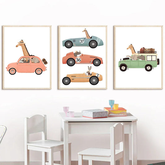 Zoom zoom! Our Critters in Cars canvas prints feature adorable animal friends taking the wheel for a wild adventure! These fun-filled artworks bring giggles and smiles to kids' rooms and teen hangout spots. With their one-of-a-kind designs, these playful prints transform boring walls into exciting storytelling spaces where imagination runs wild!