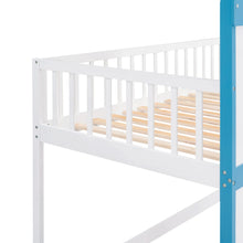 Load image into Gallery viewer, This blue castle bed is an ideal choice for any child&#39;s room. Featuring a delicate and gorgeous pattern design, its wooden structure offers a combination of practicality and style. The bunk bed offers a semi-enclosed play area, as well as guardrails and safe ladders for safe, easy access. Create a unique and artistic atmosphere for your home with this beautiful bed.
