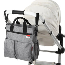 Load image into Gallery viewer, The grey diaper bag is a versatile, multi-functional choice for moms, designed to be waterproof and perfect for changing. Additionally, it boasts a colorful grey design that is both stylish and practical.
