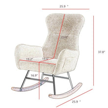 Load image into Gallery viewer, Style and comfort meet in this luxurious grey velvet rocking chair. Perfect for your nursery, it&#39;s an ideal choice to rock your little one to sleep. Enjoy the calming warmth of its cuddly texture and the elegant beauty of its modern design. Create cozy memories that will last a lifetime. Dimensions: 25.9&quot; x 25.9&quot; x 37.8&quot; H
