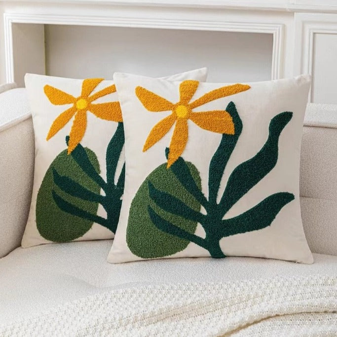 Decorate your children's bedroom with the cheer of a yellow lotus! This stylish embroidered pillow cover is soft, comfy, and sure to add a touch of fun to any room. Make your kids smile with the perfect accent for their bedroom today!  Size: 17.71. x 17.71 inches (45 x 45cm) Material: Cotton and Polyester Technics: Woven Open: Zipper Method: Cold water washed by hand Pillow insert (Filling) not included Package included: 1 pillow case