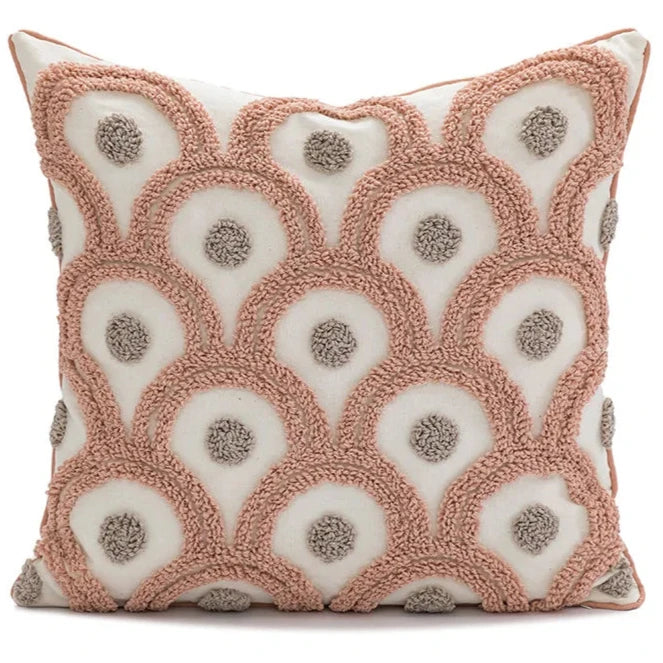 Bring a beautiful touch of handmade elegance into your child's bedroom or playroom with this ivory pink tufted pillow cover.