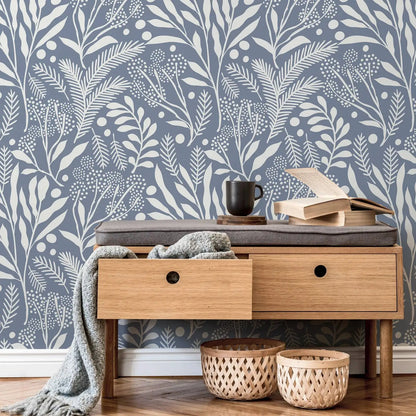 Experience the magic of our Blue Vintage Leaves Wallpaper in your children's bedroom or playroom. Waterproof, moisture-proof, mold-proof, and sound-absorbing for a durable and functional addition to any space!