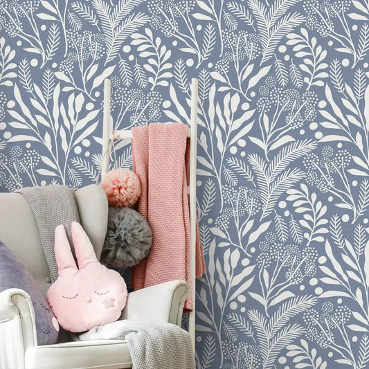 Experience the magic of our Blue Vintage Leaves Wallpaper in your children's bedroom or playroom. Waterproof, moisture-proof, mold-proof, and sound-absorbing for a durable and functional addition to any space!