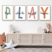 Load image into Gallery viewer, Transform your child&#39;s bedroom or playroom with our captivating and stimulating Play Art on Canvas, available in various sizes. Our canvas and spray painting technique ensures both durability and a waterproof finish. Frame not included.

