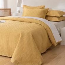 Load image into Gallery viewer, Enhance the comfort and style of your child&#39;s bedroom with our premium yellow Tencel queen bedspread set. The silky, soft touch of the Tencel fabric creates a cozy and inviting sleep environment for your queen size bed. This 3-piece set is the perfect addition for a luxurious experience.  Quilt (Bedspreads): 96 x 98 inches (245 x 250 cm) Pillowcases/Pillow shams: 19 x 29 inches (48 x74 cm)
