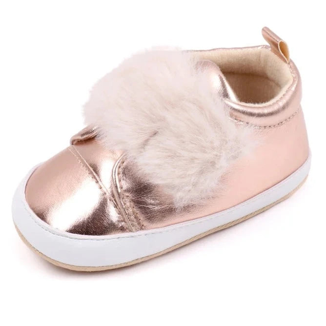 Discover the most adorable infant rose gold footwear available for newborns up to 18 months! Our selection boasts rose gold, glossy black, and shimmering silver options. These non-slip, cozy shoes feature soft soles perfect for everyday wear.