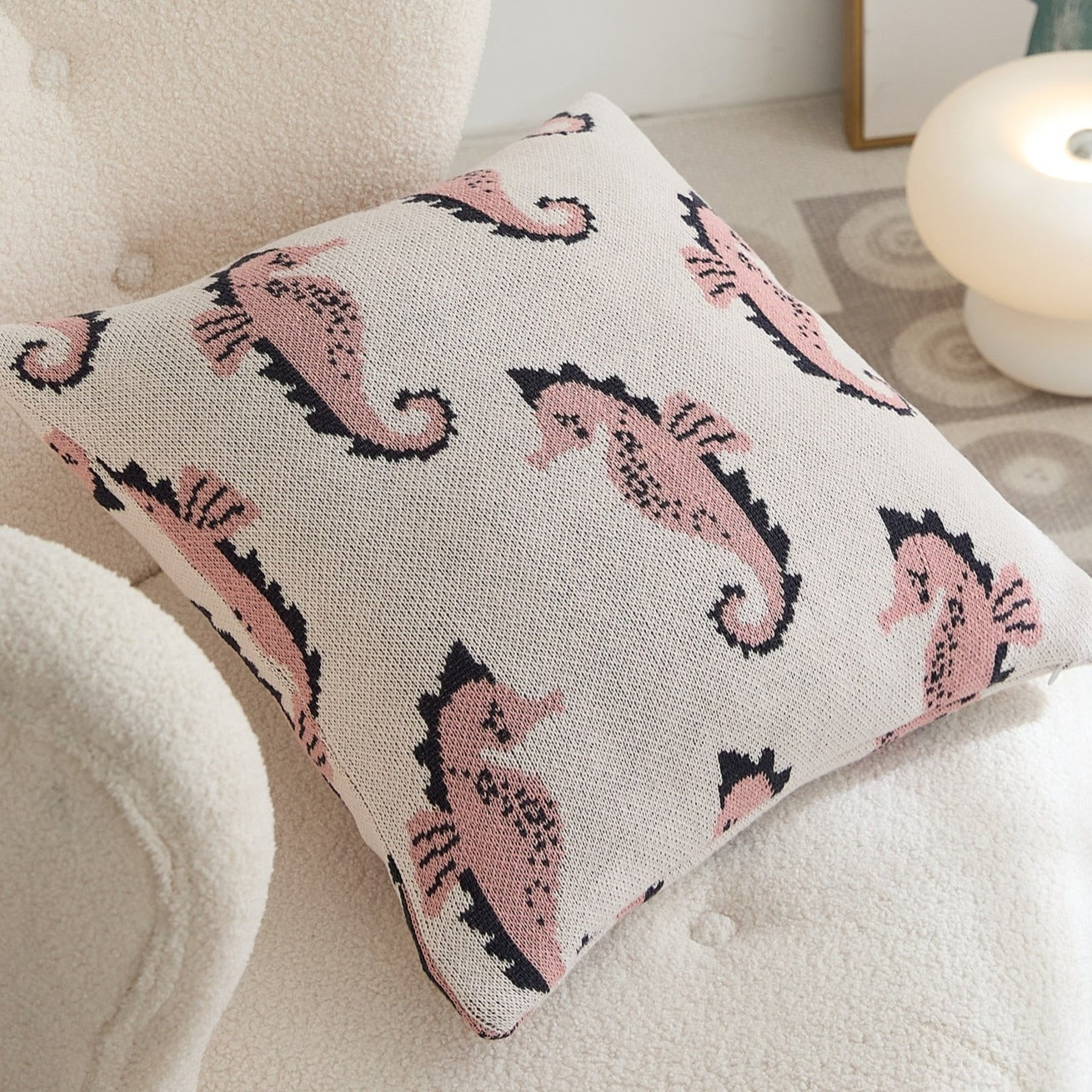 Knitted Sea Horse Throw Pillow | Multiple Colors