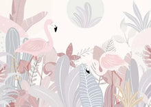 Load image into Gallery viewer, Bring the tropics into your home with this strikingly beautiful flamingo mural! With extra-thick paint that won&#39;t be damaged by water, static, fire, or mold, it&#39;s a safe and sustainable wall decor choice that&#39;ll stand the test of time. So, let your kids safely explore their wild side with this vibrant mural! Glue-paste not included.
