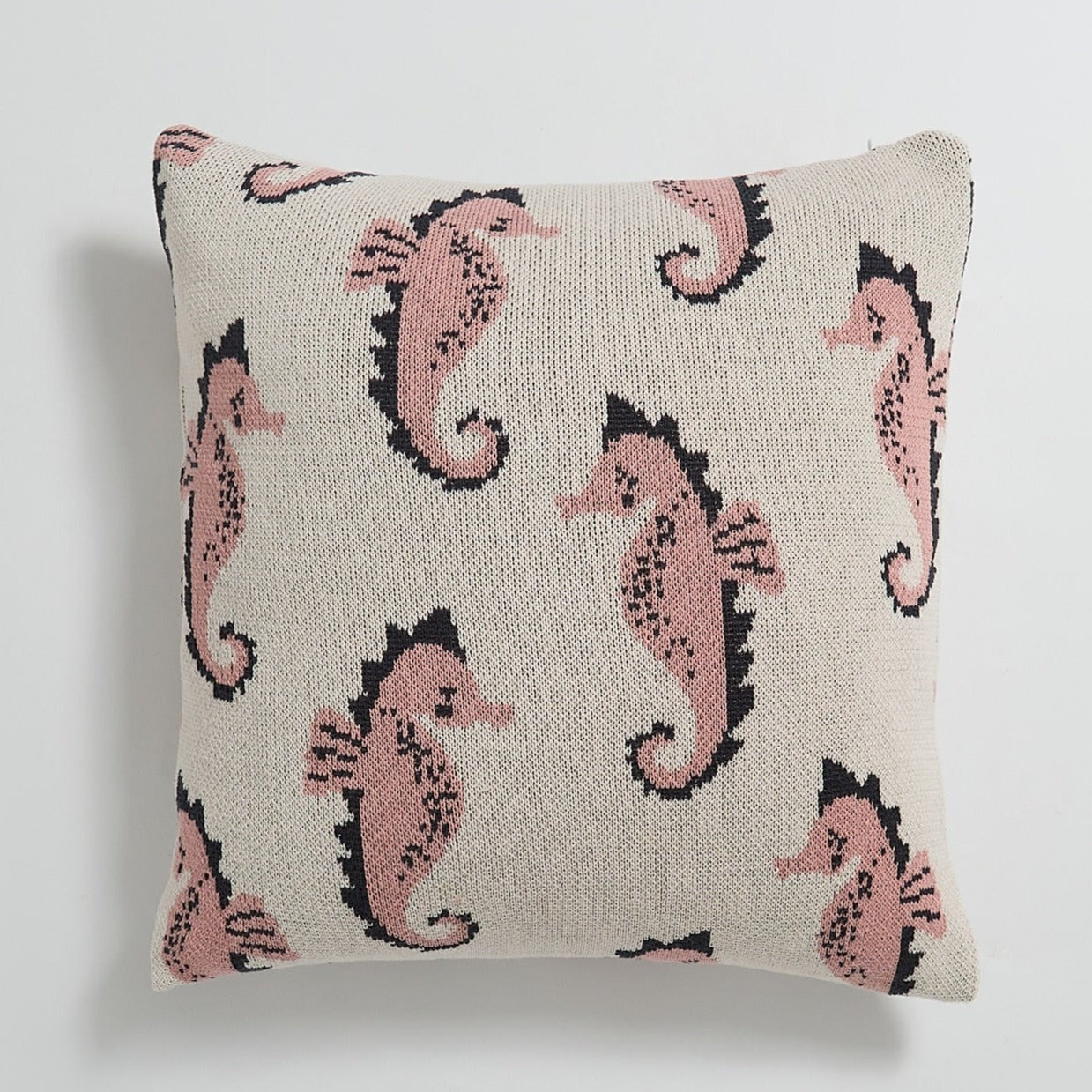 Introducing the knitted sea horse throw pillow in blue or pink! Add a cozy, soft and unique touch to your kid's bedroom or nursery with this adorable pillow cover. Its size of 17.71 x 17.71 inches (45cm x 45cm) makes it the perfect addition to any room. Made from 100% cotton, this pillow will be your kid's favorite and the perfect accent for any nursery.