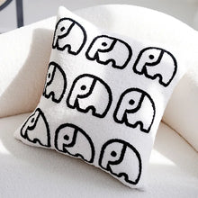 Load image into Gallery viewer, Transform your child&#39;s bedroom with our adorable Geometric Elephant Pillow Cover, available in both black and white. Turn your child&#39;s room into a playful and stylish oasis with our charming Geometric Elephant Pillow Cover - now in black and white for versatility!
