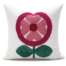 Load image into Gallery viewer, Cozy up your kids&#39; bedroom or nursery with this lovely embroidered pillow cover! Embellished with beautiful hearts and flowers, this 17 x 17 inch cover will give their space a sweet touch. Plus, it&#39;s made of linen and cotton, giving them soft comfort and bringing out the full beauty of the designs. It&#39;s the perfect way to turn their room into a snug, snazzy oasis! Inserts not included. 
