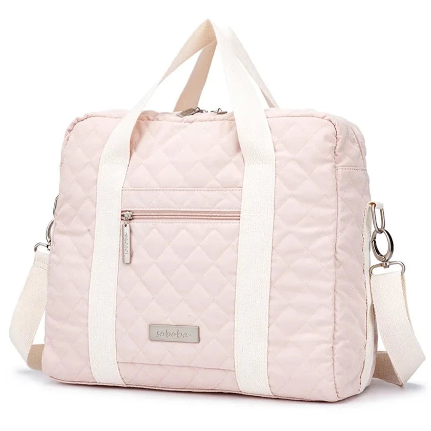 Cool stylish pink diaper bag for mom. This diaper bag is perfect for the fashionable mom. It's made of durable materials and features a sleek pink design.