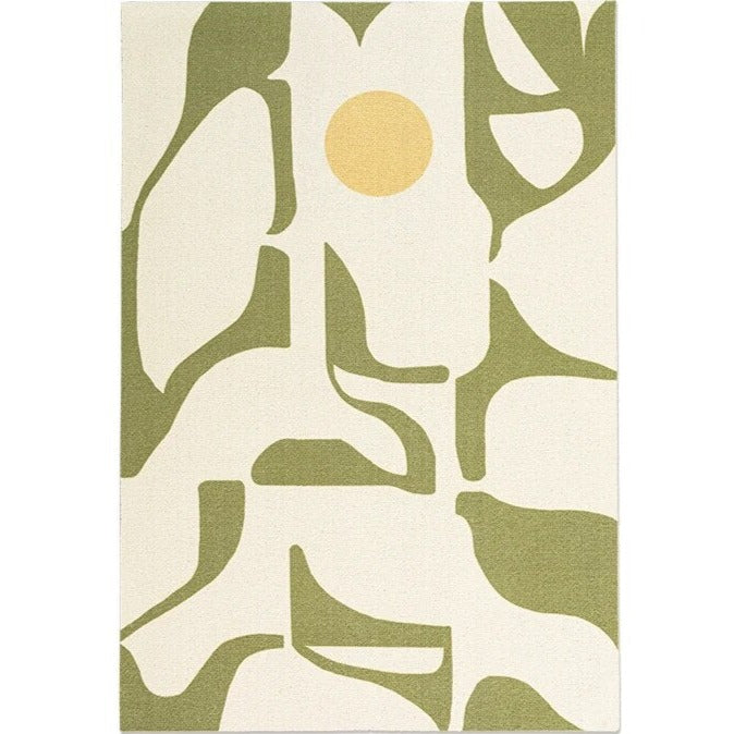 This modern minimalist green rug adds a touch of style to any room. Made of durable polyester, it’s easy to keep clean and comes in multiple sizes to fit any space. Perfect for kids' bedrooms!