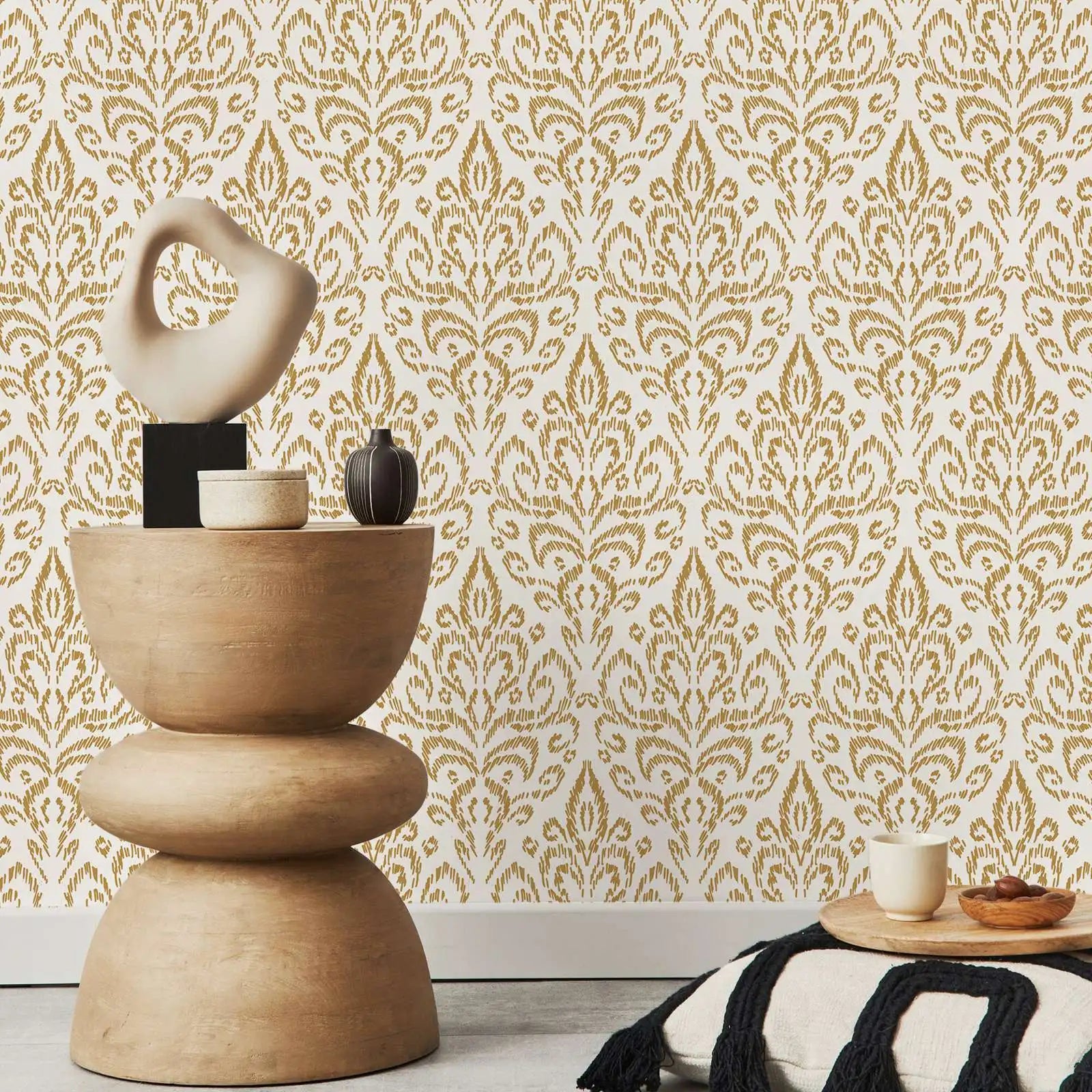 Transform your child's bedroom or playroom into an inspiring and delightful space with this durable and functional yellow vintage wallpaper. Enhance the area with this unique addition.