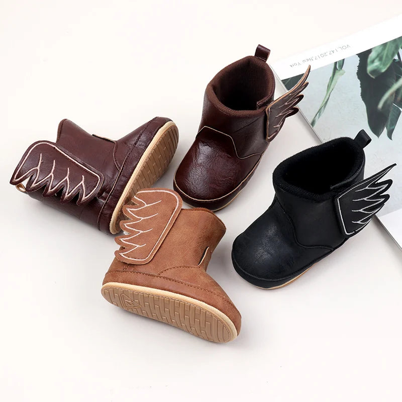 Designed with both style and comfort in mind, these baby wing boots are perfect for your little one from the moment they are born up to 18 months old. With multiple sizes and colors available, you'll have a pair for every occasion. Not only will they keep your baby's feet warm and cozy, but they'll also add a touch of fashion to their outfit. Expertly crafted with high-quality materials, these boots are durable and long-lasting, making them a practical choice for any parent.