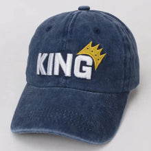 Load image into Gallery viewer, Experience greatness with our King Baseball Caps, designed for kids ages 3 to 6 years old! Get ready to hit the field in style and comfort with our multiple color options. With each cap, your child will feel like a king on the diamond, inspiring confidence and a love for the game. Don&#39;t miss out on this must-have accessory for your little athlete!
