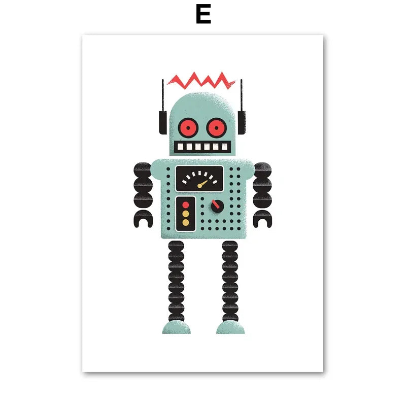 Spruce up your little one's bedroom or playroom with some groovy robot-themed canvas wall art! Multiple sizes available to suit your space, frame not included. "It's time to give your child's room a tech-savvy makeover! These funky robot designs will add a playful touch to any bedroom or playroom. Mix and match sizes to fit your unique space (frames not included, but your child's imagination is!)."