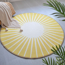 Load image into Gallery viewer, This sun rug is the perfect addition to any kid&#39;s room. Delight your kids with a cool and comfortable round rug featuring a sun design in grey or yellow. Crafted from 100% polyester, it is wear-resistant and durable, plus designed with an anti-slip backing for safety.  SIZE Medium:31.49 inches (80cm) Diameter Large: 39.37 inches (100cm) Diameter X-Large:47.24 inches (120cm) Diameter 
