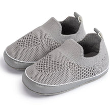 Load image into Gallery viewer, Easily breathable and featherlight infant shoes in shades of pink, white, and grey; perfect for newborns up to 18 months of age.
