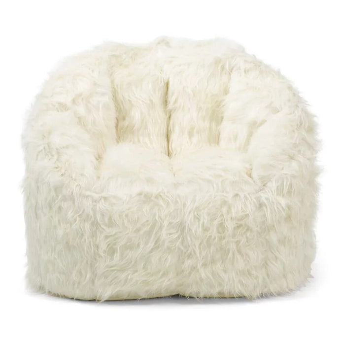 Treat your kids to a comfortable seating option with this ivory shag bean bag chair. It is the perfect cozy spot for reading, watching movies, or playing video games. Its shaggy texture provides comfort and is sure to add a touch of style to any space.  Dimension: 28