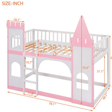 Load image into Gallery viewer, This pink castle bed is perfect for up-leveling your child&#39;s bedroom. Its delicate and gorgeous pattern design adds an artistic atmosphere to your home while providing a fun and safe environment for your child to explore their imagination. This bunk bed has guardrails and a safe ladder, so your little one can easily get in and out of bed.
