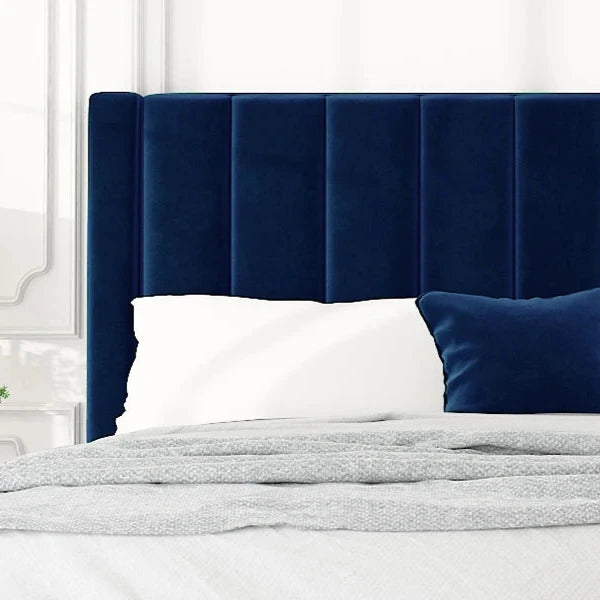 The ultimate dark blue velvet bed frame for your child's bedroom. The velvet-upholstered plush vertical-channel headboard is totally modern and cozy. This upholstered bed frame can add a touch of contemporary cool to any bedroom. And let's be real, it'll seriously up your room's aesthetic too.