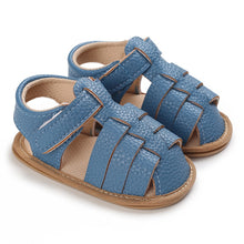 Load image into Gallery viewer, Let your little one embrace summer days in style! Our beach blue sandals for babies and tots offer a perfect balance of comfort and fun, and come in a range of beautiful colors. Put a smile on your baby&#39;s face! Upper Material: Cotton  Outsole Material: Rubber Heel Type: Flat 
