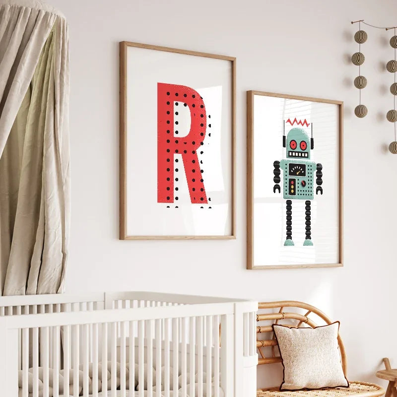 Spruce up your little one's bedroom or playroom with some groovy robot-themed canvas wall art! Multiple sizes available to suit your space, frame not included. "It's time to give your child's room a tech-savvy makeover! These funky robot designs will add a playful touch to any bedroom or playroom. Mix and match sizes to fit your unique space (frames not included, but your child's imagination is!)."