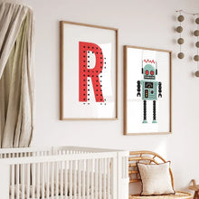 Load image into Gallery viewer, Spruce up your little one&#39;s bedroom or playroom with some groovy robot-themed canvas wall art! Multiple sizes available to suit your space, frame not included. &quot;It&#39;s time to give your child&#39;s room a tech-savvy makeover! These funky robot designs will add a playful touch to any bedroom or playroom. Mix and match sizes to fit your unique space (frames not included, but your child&#39;s imagination is!).&quot;
