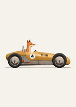 Load image into Gallery viewer, Elevate your child&#39;s bedroom or playroom with these charming race car animal prints. These stunning canvas artworks, available in multiple designs and sizes, feature waterproof ink and are perfect for your budding car connoisseur. Frame not included
