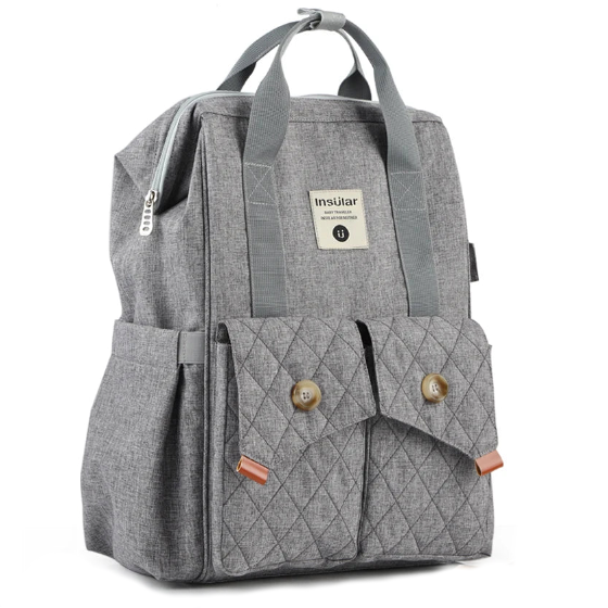 Crafted for both style and convenience, the Light Grey Diaper Backpack is the perfect travel companion for parents on-the-go. Equipped with stroller straps, this fashion-forward backpack is a must-have for any trendy parent.