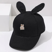 Load image into Gallery viewer, Introducing the adorable Bunny Ears Baseball Hat, available in pink, black, white, and khaki for children newborn to 3 years old! Perfect for adding a touch of cuteness to any outfit.
