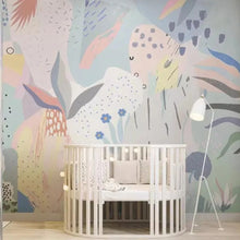 Load image into Gallery viewer, Brighten up your kid&#39;s bedroom with this eye-catching abstract floral mural! Not only is it stylish, but this extra thick paint won&#39;t buckle when faced with static, water, mold, or fire damage. Plus, its formaldehyde-free design is both safe and eco-friendly! Create a room that&#39;s as unique and inspiring as your little one with this fun mural wallpaper. Glue not included, but some types are self-adhesive! Make your kid&#39;s space blossom!
