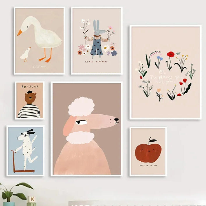 Elevate your home decor with this stunning canvas art featuring nordic animals and wildflowers. Add a touch of whimsy and natural beauty to your walls. Perfect for creating a dreamy atmosphere in your child's room.