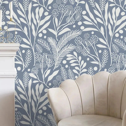 Experience the magic of our Blue Vintage Leaves Wallpaper in your children's bedroom or playroom. Waterproof, moisture-proof, mold-proof, and sound-absorbing for a durable and functional addition to any space!