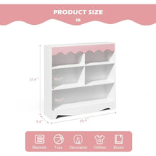 Load image into Gallery viewer, Enhance the aesthetic of your toddler&#39;s room with our White and Pink Wooden Bookshelf. Versatile for both nursery and playroom settings, this bookshelf adds a charming touch to your child&#39;s space. Dimensions: 39.4 &quot;W x 9.4&quot; D x 37.4 &quot;H
